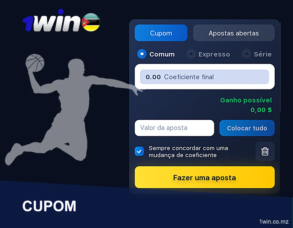 Tipos Betslips no 1win em Moçambique