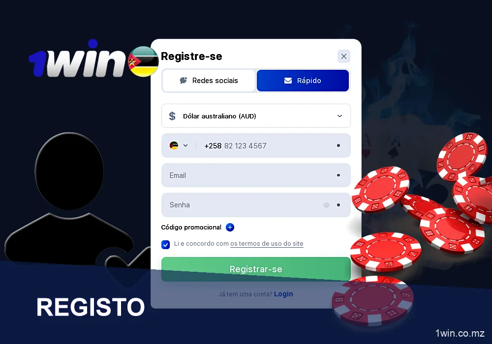 Registo na 1win em Moçambique