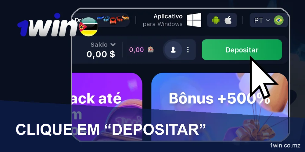 Premir o botão de depósito no 1Win