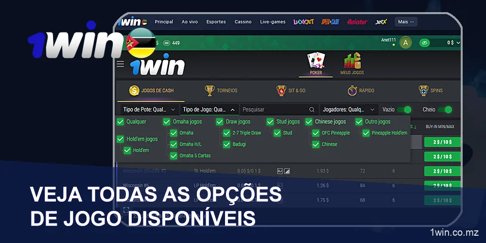 Ver todas as opções de jogos de póquer 1Win