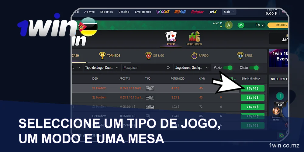 Selecionar o título na tabela e iniciar o jogo 1Win