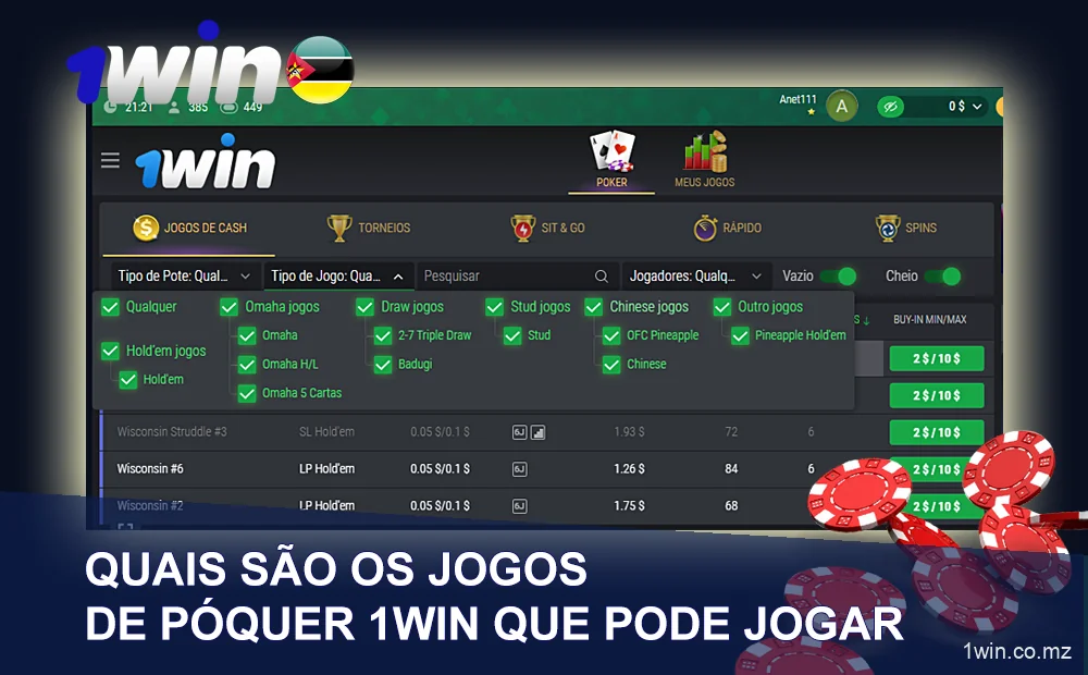 Gama de jogos de póquer 1win