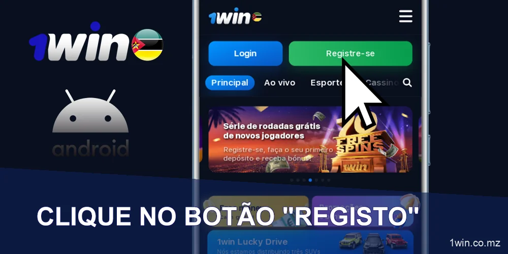 No programa 1Win, clique no botão "Registar"