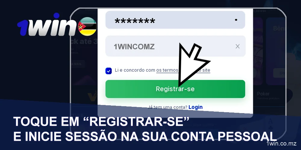 Premir o registo no final do formulário 1WIN