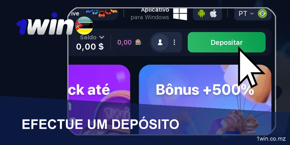 Ao clicar no botão de depósito 1WIN