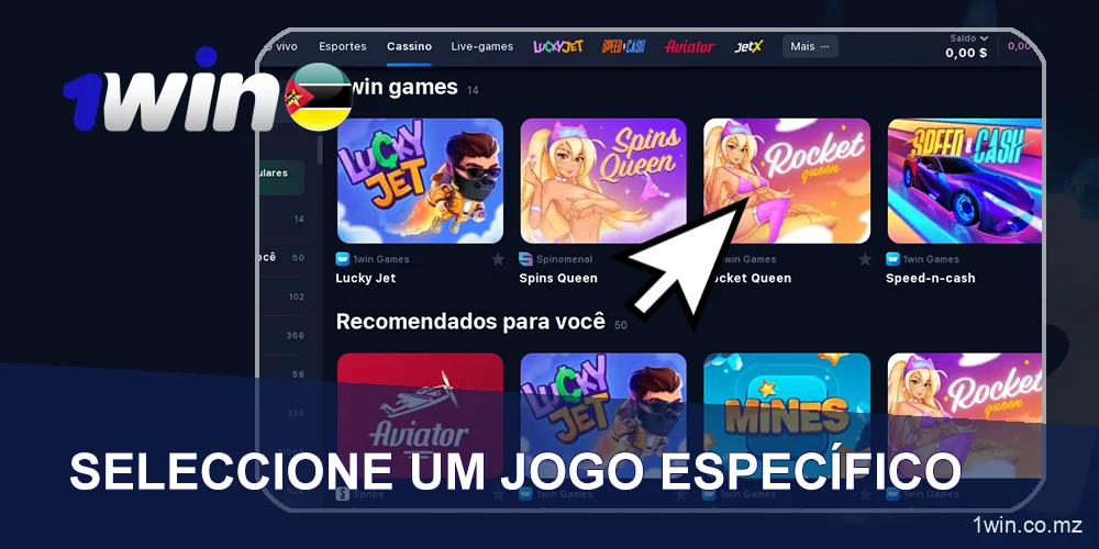 Selecionar o jogo de casino 1win