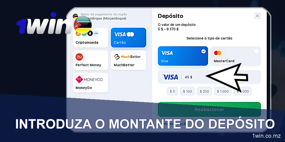 Introduzir o montante do depósito em 1win