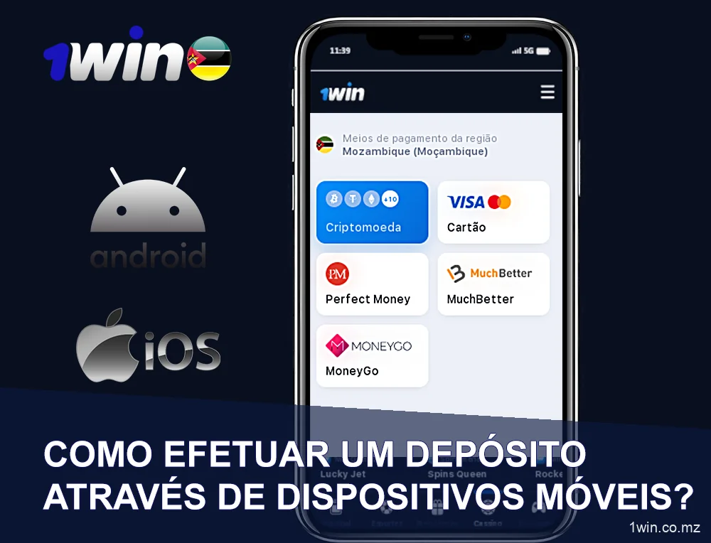 Depósito a partir de um telemóvel 1win em Moçambique