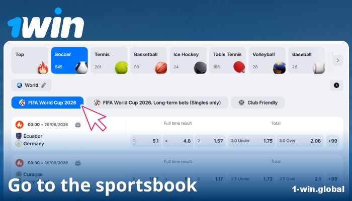 Go to the 1win World Cup section