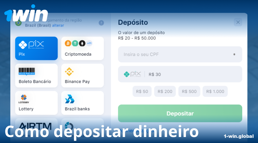 Guia de depósito no 1Win Brasil