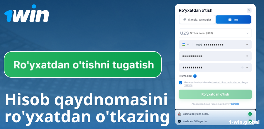 1Win O‘zbekiston saytida akkaunt yaratish