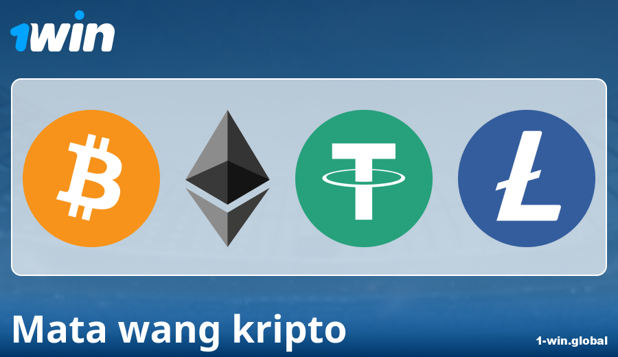 Ciri pembayaran melalui mata wang kripto di 1Win
