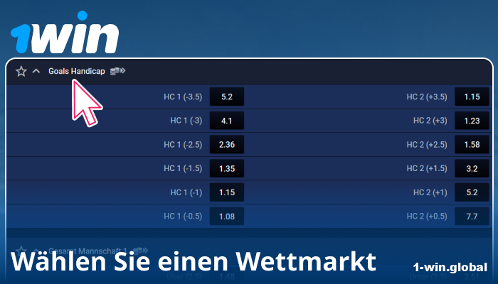 Wählen Sie einen Wettmarkt bei 1Win DE