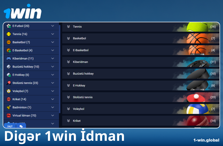 1Win Azərbaycanda mövcud idman növləri